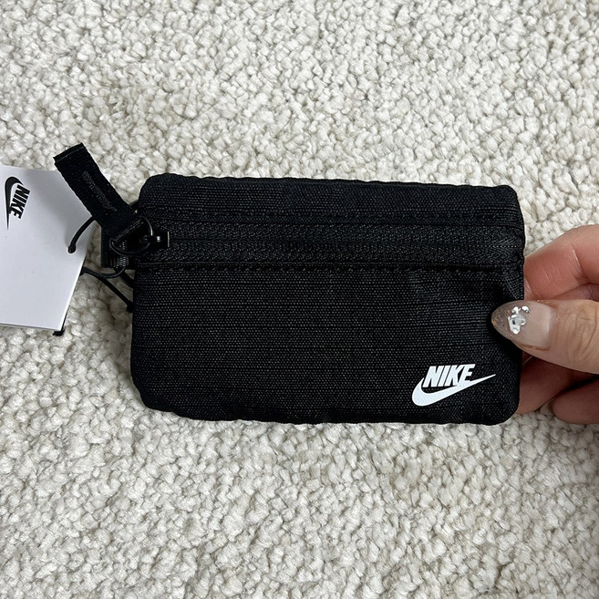 (나이키정품) 나이키 지갑 미니 파우치 카드 POUCH 지퍼 지폐 동전 수납 교통 카드 반지갑 명함 학생증 학생용, 블랙, 1개