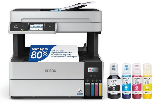 Epson EcoTank Pro ET-5150 무선 컬러 올인원 슈퍼탱크 프린터 스캐너 복사기 자동 문서 공급기 라지 화이트, ET-5170, ET PRO FAX/ADF/인쇄/복사/스캔