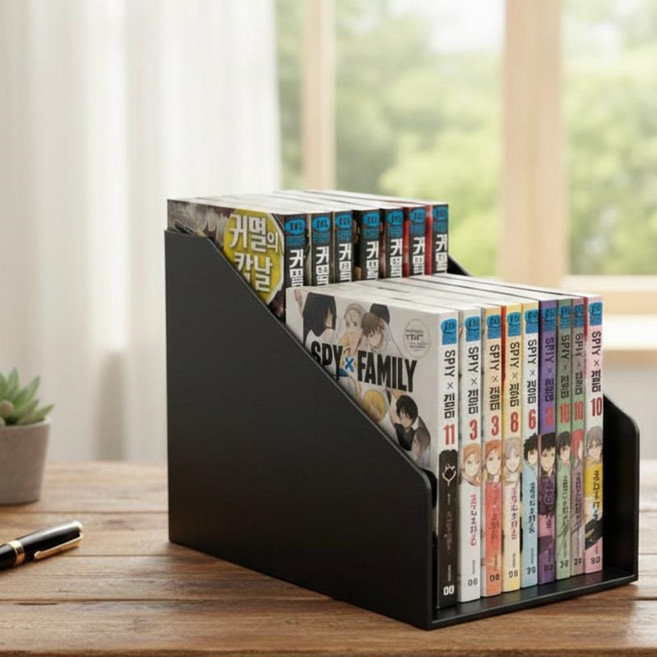 [1+1] 마이빈 2단 계단식 책꽂이 듀얼 책상 책정리 만화책 보관 보관함 정리함 북엔드 선반 블랙, 블랙(2개입)