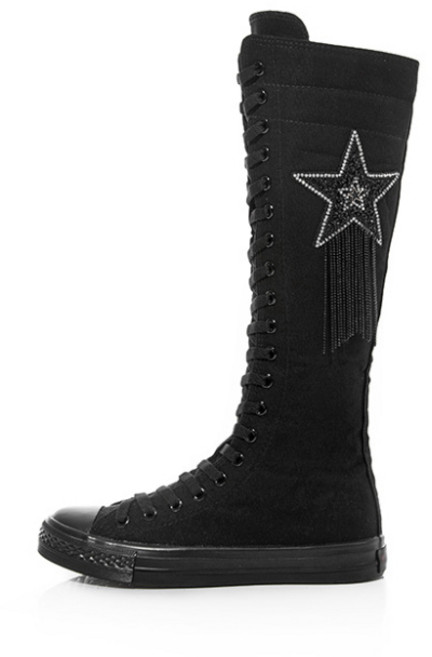 여성용 수술 핫피스 롱 댄스 부츠 패션 옆 지퍼 키높이 캐주얼 통굽 캔버스화 뉴타임즈 12CW1501