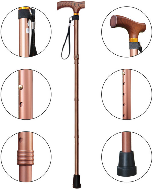 일본 나카바야시사 프리미엄 원목 4단 접이식 지팡이 5단계 길이조절 노인 어르신, 1개