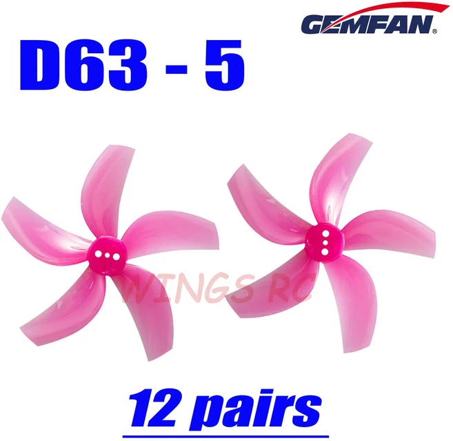 24pcs /12pairs Gemfan D63 / D76 덕트 63MM/76MM FPV 레이싱 프리스타일 이쑤시개 Cihoop 드론용 5 블레이, 10 D63 12pairs Pink