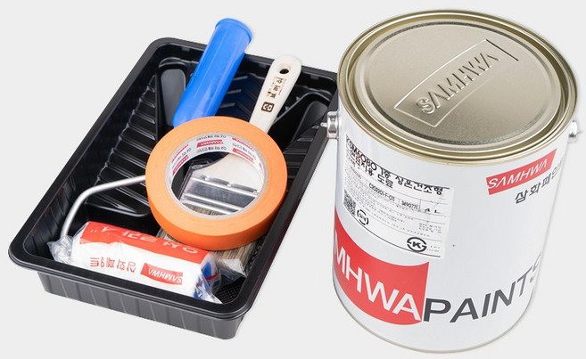 삼화페인트 도로페인트 주차장 차선 노면표지용 도료 4L 도구세트, 흰색4L+도료부자재세트, 1개