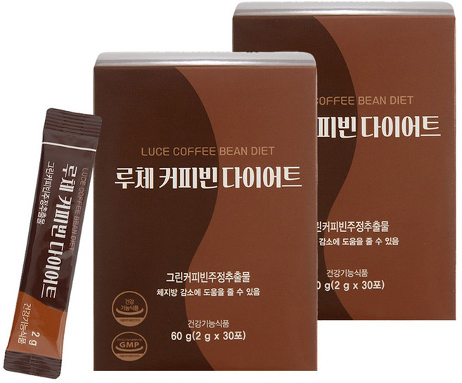 루체 다이어트 커피 그린 커피빈 다이어트 2개월분 60포 체지방 감소 도움 기능성원료 헤즐럿향, 60개, 2g