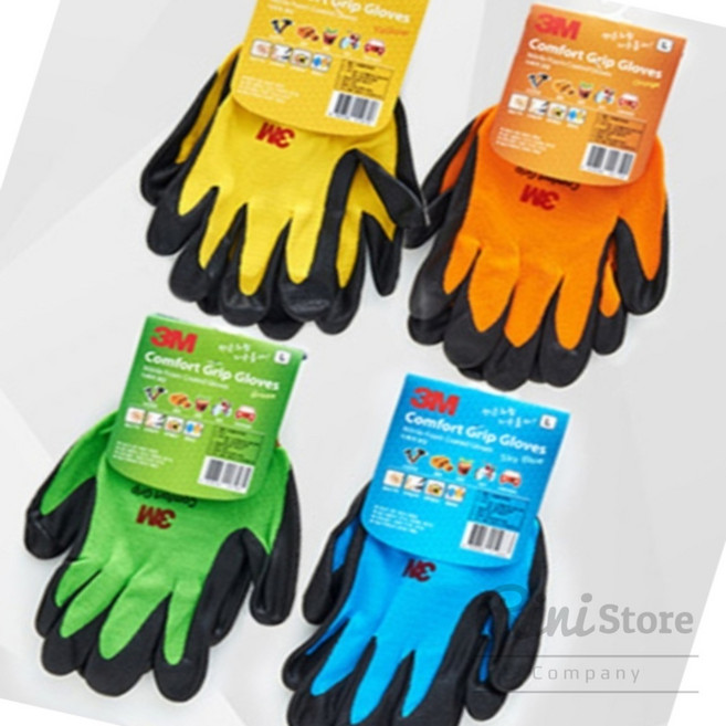 RNA 3M 니트릴 폼 컴포트그립 칼라장갑 4가지색상 3M안전장갑, 옐로우L, 1개