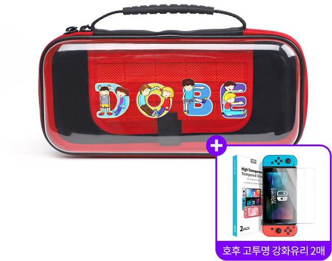 호후 닌텐도 스위치 강화유리 필름 투명 슬림 하드 케이스, 스위치강화유리+DOBE 투명 하드파우치(아이들 ), 1개