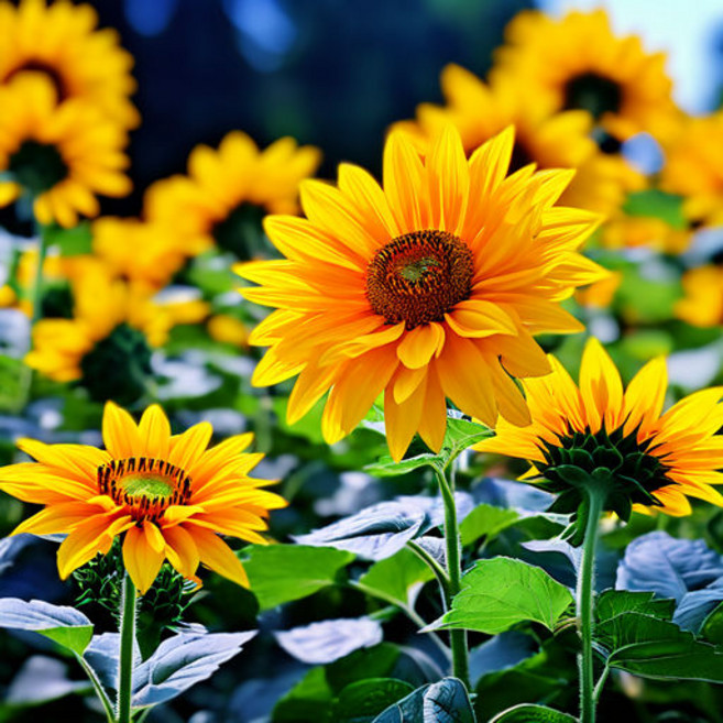 유화그리기 세트 캔버스 대형 명화그리기 금전운 활짝핀 해바라기 꽃, 70x70cm나무캔버스+유화붓세트