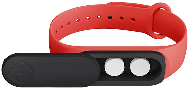 휴대용 약케이스 일상용 약통 휴대 가능 손목밴드형 약케이스 실리콘 소재 검정과 빨강 1개, 검은색과 빨간색