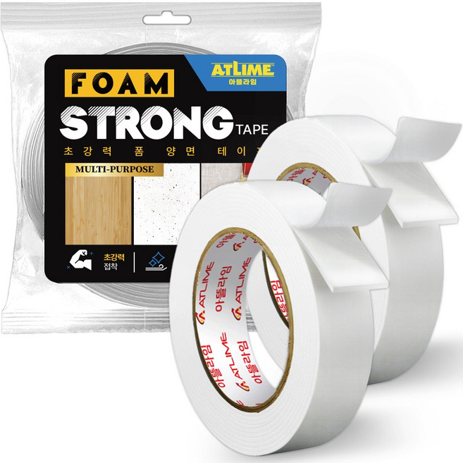 아뜰라임 초강력 다용도 두꺼운 스폰지폼 양면테이프 백색 18mm x 3m, 2개