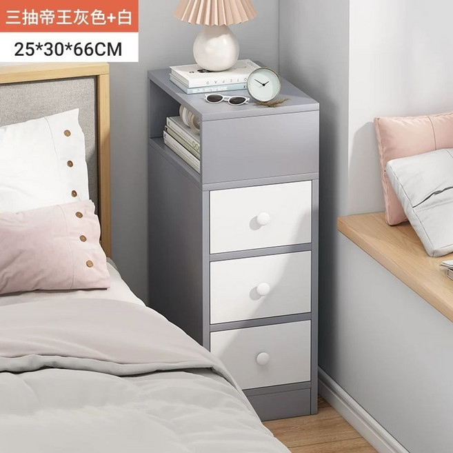 틈새장 틈새서랍장 협탁 250 원목 300 25CM 02.더블드로잉 침대 폭좁은수납장 오, Q. 3단 서랍 25CM 포그그레이 좌우 반개방형 수납