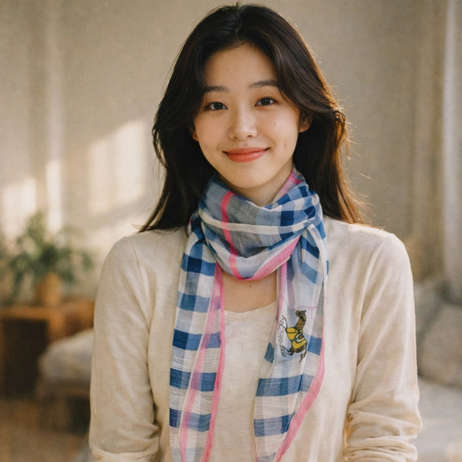 여성 쁘띠 롱 스카프 마름모 체크 얇고 가벼운 여름 간절기 목스카프 데일리 포인트 패션