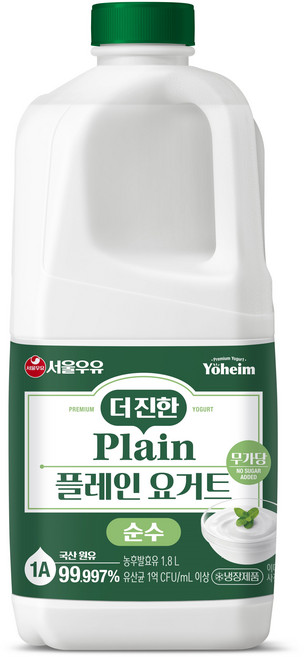 서울우유 더진한 순수 무가당 플레인요거트, 1.8L, 3개
