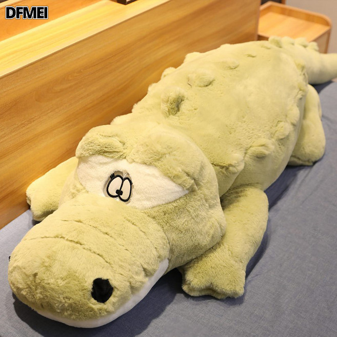 DFMEI 超大鱷魚長條抱枕毛絨玩具大型恐龍公仔牀上睡覺夾腿娃娃靠枕, 綠色