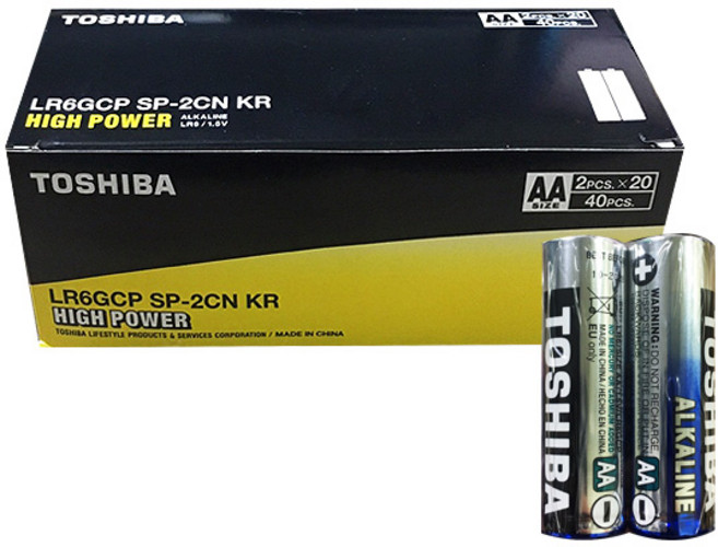 도시바 알카라인 건전지 AA, 1세트, 40개입