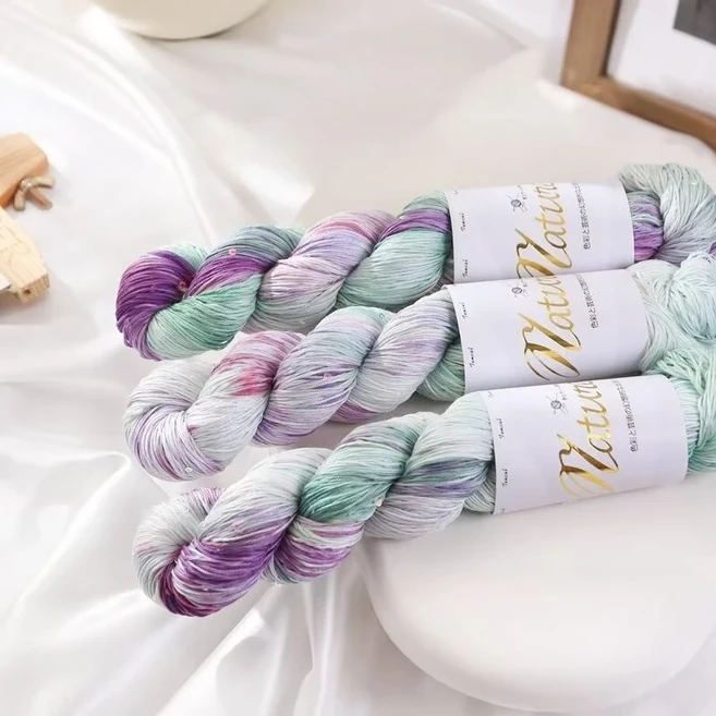 100g/롤 얇은 그라디언트 색상 텐셀 스팽글 여름을위한 손으로 염색 한 레이스 원사 목도리 스카프 300M 용, 03 Color 08, 1개