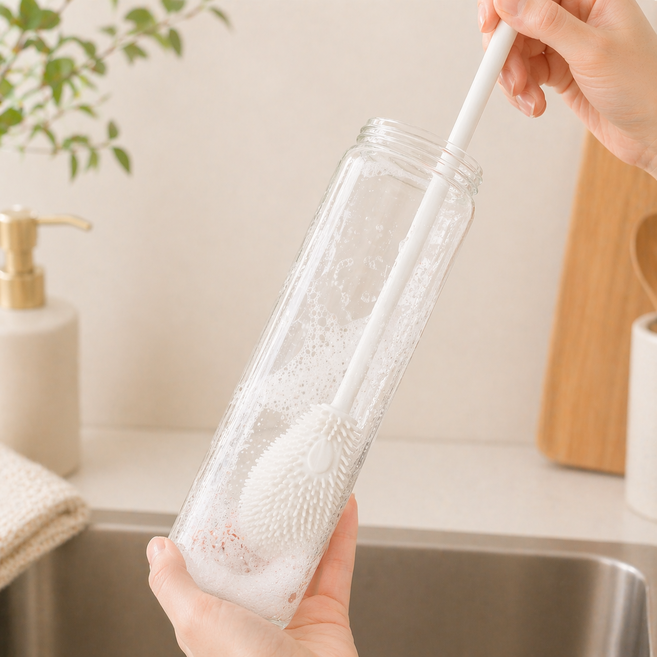 벨이지몰 틈새 병 텀블러 실리콘 세척 브러쉬, 4개, 베이지