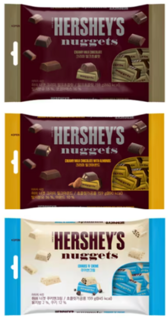 허쉬 너겟 초콜릿 3종세트 밀크+아몬드+쿠앤크, 477g, 1세트