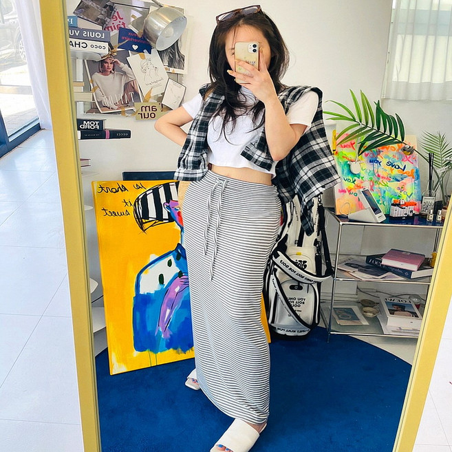 단가라 맥시 롱 스커트