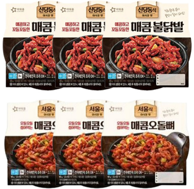 아워홈 매콤불닭발 200g 3개 + 매콤오돌뼈 160g 3개, 6개