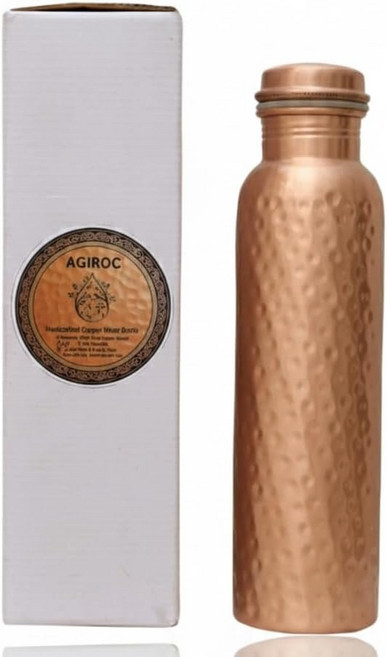 AGIROC 34온스 순수 구리 물병 - 누수 방지 뚜껑이 있는 아유르베다 망치 용기 아유르베다용 대형 수제 음용