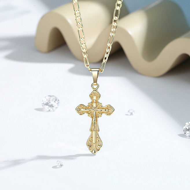 NXNA 14K 골드 십자가 펜던트 목걸이 고급스러운 럭셔리 도금 패션 액세서리 여성용 어버이날 선물 CS-XL017