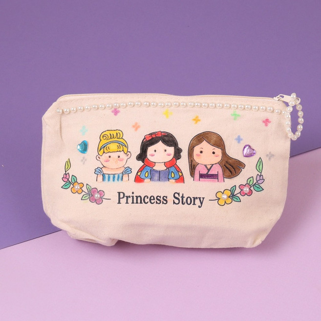 [아이디몬]그리기 파우치 12종 diy 컬러링 꾸미기 캔버스천 봉제 에코 사각 밑그림 필통, 1개, 프린세스