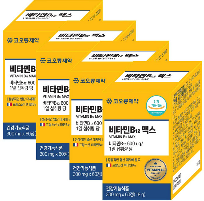 코오롱제약 비타민 B12 맥스 프랑스산 원료 정상적 엽산대사에 필요 단일성분, 4개, 60정