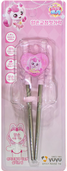 [잼뽀니]산본점 프린세스 캐치티니핑 양손 교정젓가락-하츄핑 [B2-505717] 즐거운 식사시간과 두뇌발달에 도움을 주는 젓가락, 1개, 핑크