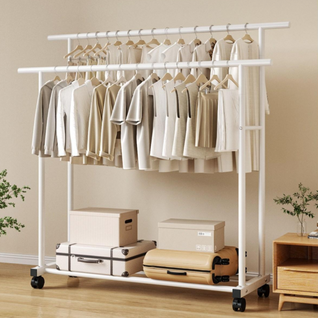 투에스리빙 철제 이동식 튼튼한 옷걸이 행거, 화이트b