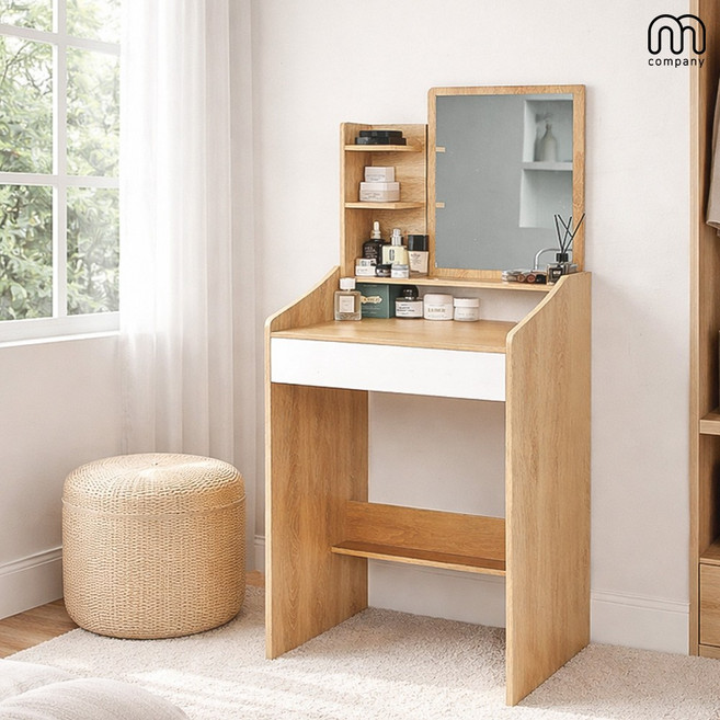 엠컴퍼니 원목 거울 화장대 미니 화장품 정리 수납 서랍 좁은 틈새 테이블 500 화장 입식 메이크업 책상 탁자 내추럴 우드 모델명: MR15428963275861542WD_MCOM