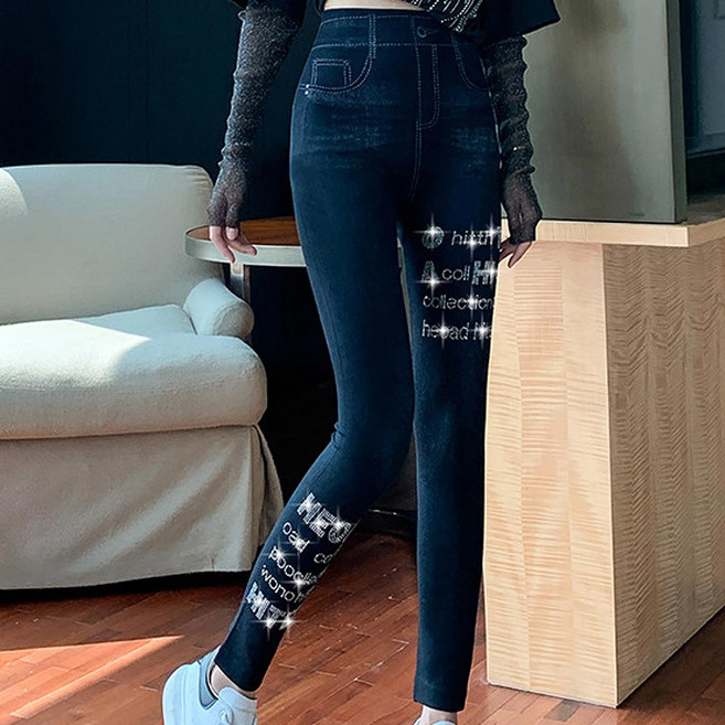 비브랜드 여성 청 데님 스판 레깅스 밴딩 스키니 9부 팬츠
