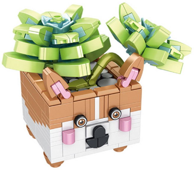 潘洛斯PANLOS BRICK 多肉植物 迷你盆栽 仿真植物系列 小盆栽, 1個, 柯基白牡丹