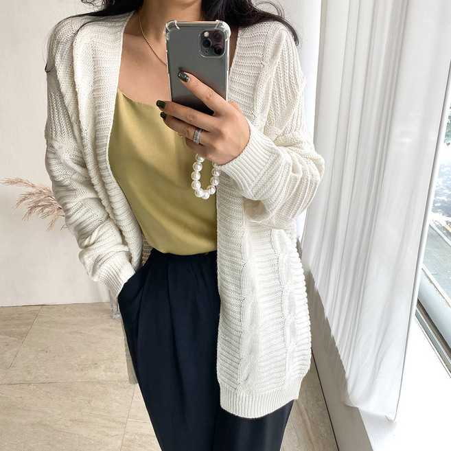 네모엔룩 여성용 꽈배기로브 오픈형 니트 가디건