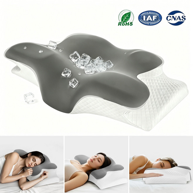 SOLEV 옆으로자는 메모리폼 목편한 경추베개 빨아쓰는, 1개, 그레이