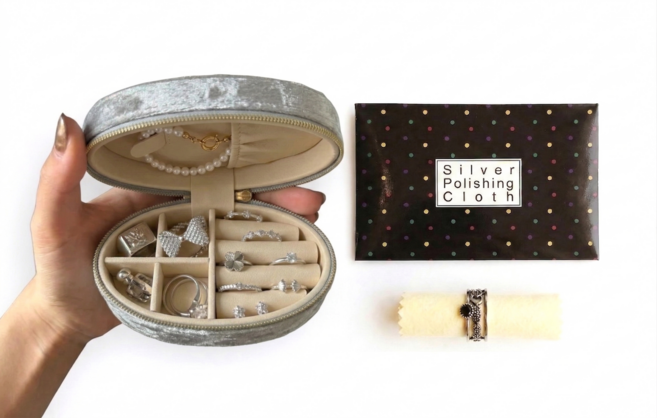 비비드세일즈 여행용 미니 프리미엄 벨벳 쥬얼리 보관함(휴대용) & 케어 세트