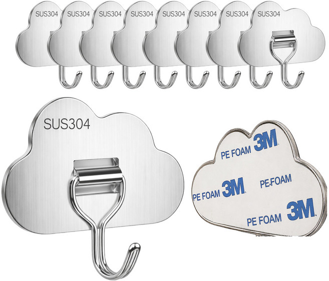 곰돌곰돌 벽걸이 후크 접착식 3M, 10개, 스테인리스
