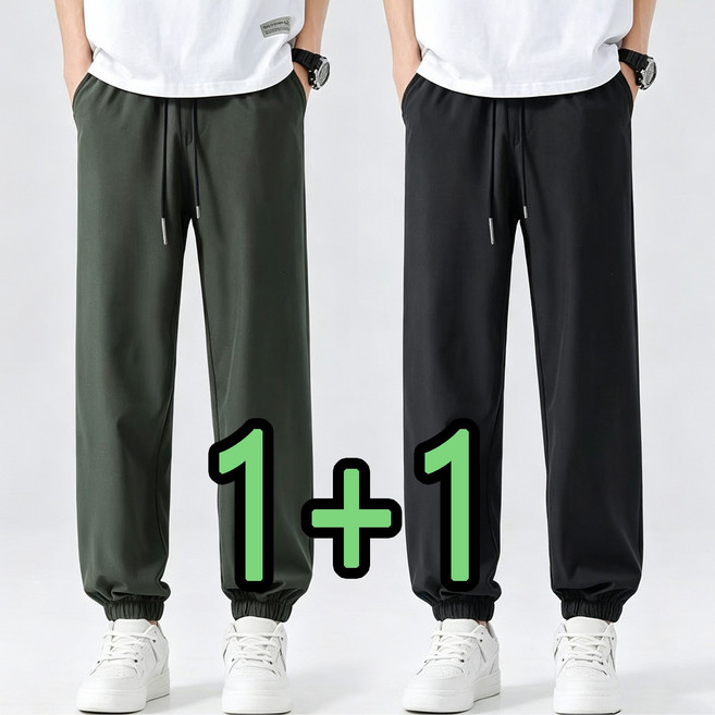 BIKASU 1+1 남성 여름 스판 냉장고 바지 밴딩 링클프리 트레이닝 조거 팬츠