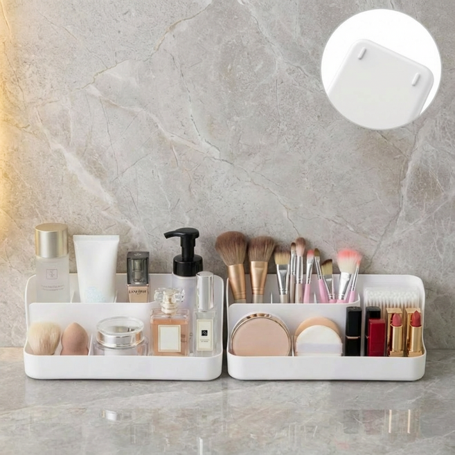 길상마켓 화장대 정리 트레이 기초 메이크업 분리 수납함, 2개, 화이트
