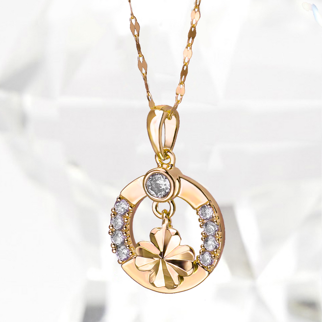 주리에떼 14K 18K 여성 데일리 큐빅 엘리아나 행운의 클로버 금 목걸이