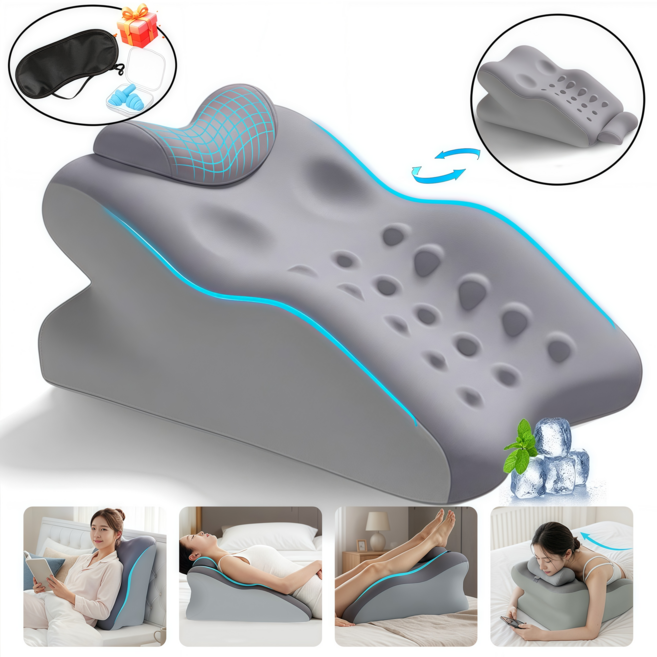 Belua 다기능 등받이 쿠션 목베개 다리베개 엎드려 자는 메모리폼 허리쿠션 침대용 편안한 시원함 제공, 회색