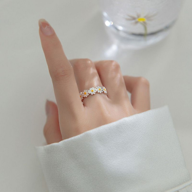s925純銀 小雛菊戒指 白色花朵 韓版女飾品, 1個, s925銀雛菊戒指（銀色）s925銀開口可調節