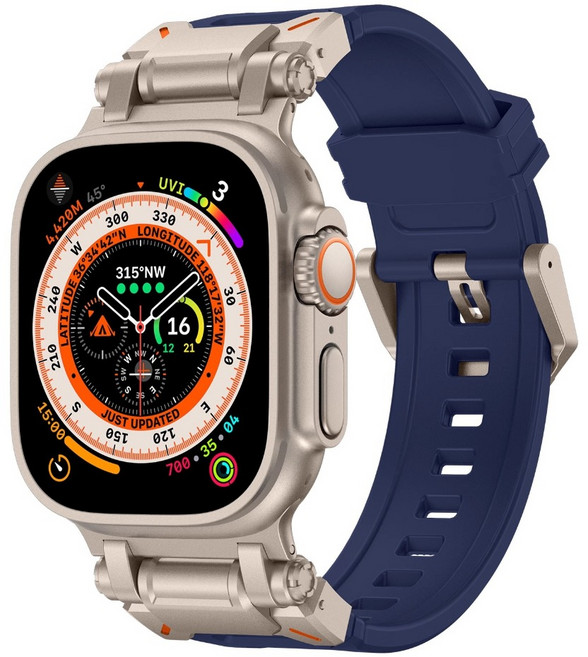Apple Watch 錶帶, 鈦原色+藍色,49mm（Ultra1/2/3）, 1個
