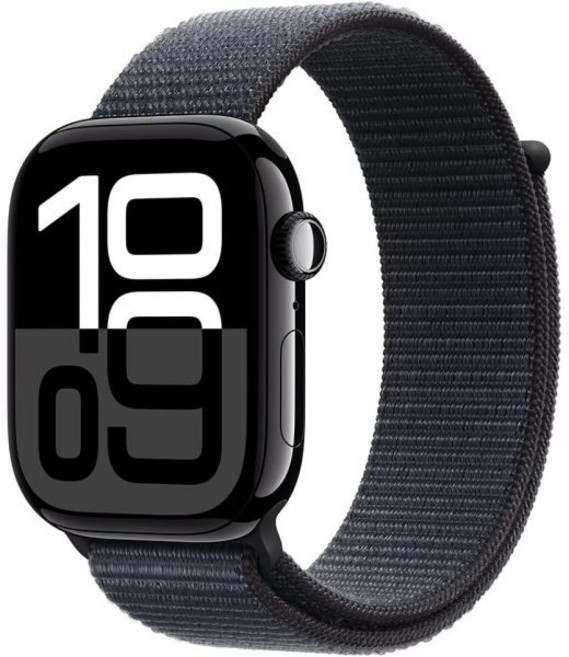 Apple Watch 시리즈 10 GPS 셀룰러 46mm - 잉크 스포츠 루프가 있는 제트 블랙 알루미늄 케이스 원 사이즈갱신, Apple Watch 시리즈 10 GPS 셀룰러 46m
