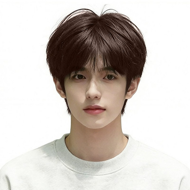 뷔이위이 가발 남성 단발머리 트렌디한 통가발, 1개, 브라운