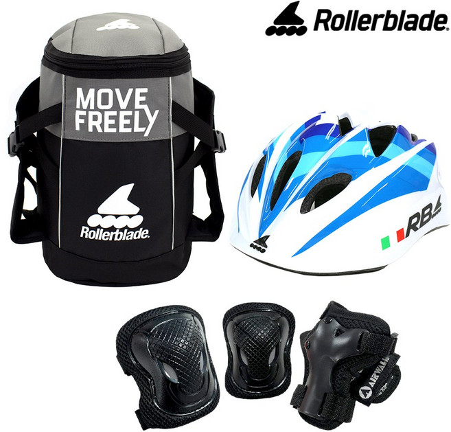 인라인 자전거 가방 헬멧 보호대 롤러블레이드 어린이 유아 보호장비 레드블랙, 가방(블랙그레이),헬멧(블루),보호대(블랙), 1개