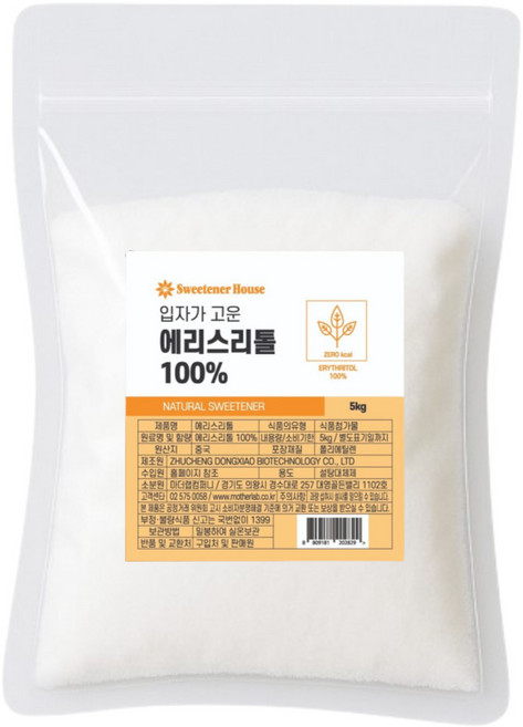 입자가고운 에리스리톨 100% 대용량, 1개, 5kg, 상세페이지 참조