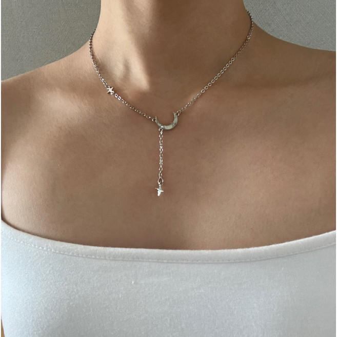 [써지컬 스틸] 블링 드롭 트와일라잇 목걸이 달 별 우아한 변색 없는 베이직 데일리 디자인 실버 은 가을 겨울 주얼리
