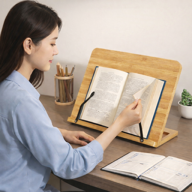 나노엘리 8단 조절 다용도 강한 고정력 독서대, 브라운