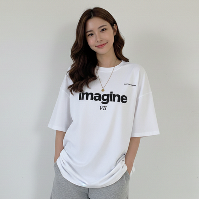 데일로엔 여성 여름 오버핏 레터링 데일리 반팔 티셔츠