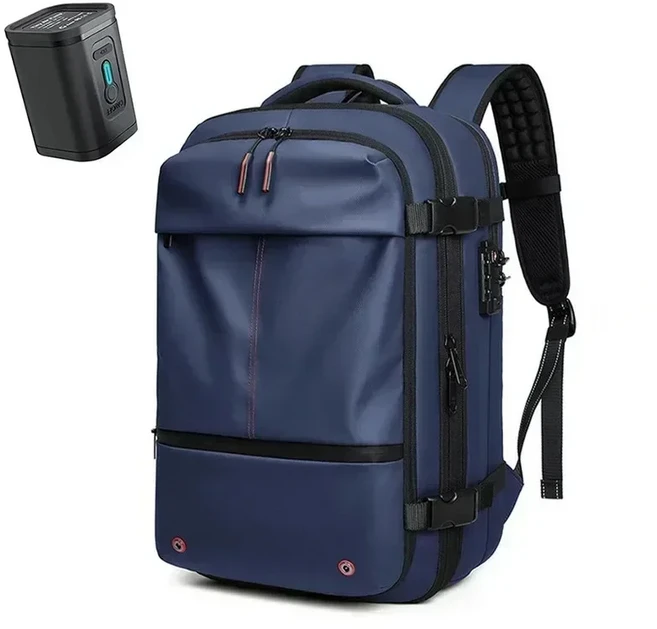 남자 17.3 인치 노트북 60L 여행 배낭 비즈니스 다기능 진공 압축 대용량 펌프 가방, 01 17 Inches, 04 Pumps Blue